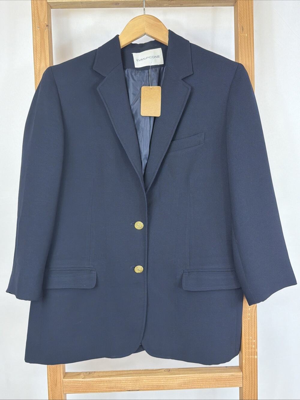 Vintage Evan Picone Navy Two Button Shoulder Pads Blazer Jacket Size 12 LARGE